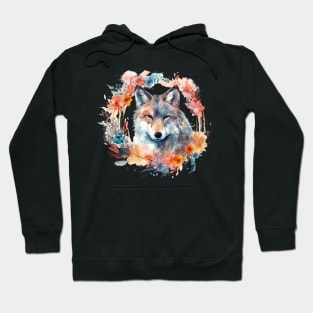 Colorful Wolf With Flowers Hoodie